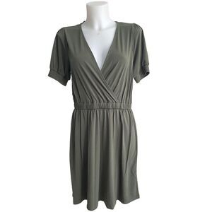 MICHAEL KORS olive green surplice fit & flare shift casual dress size small NEW‎